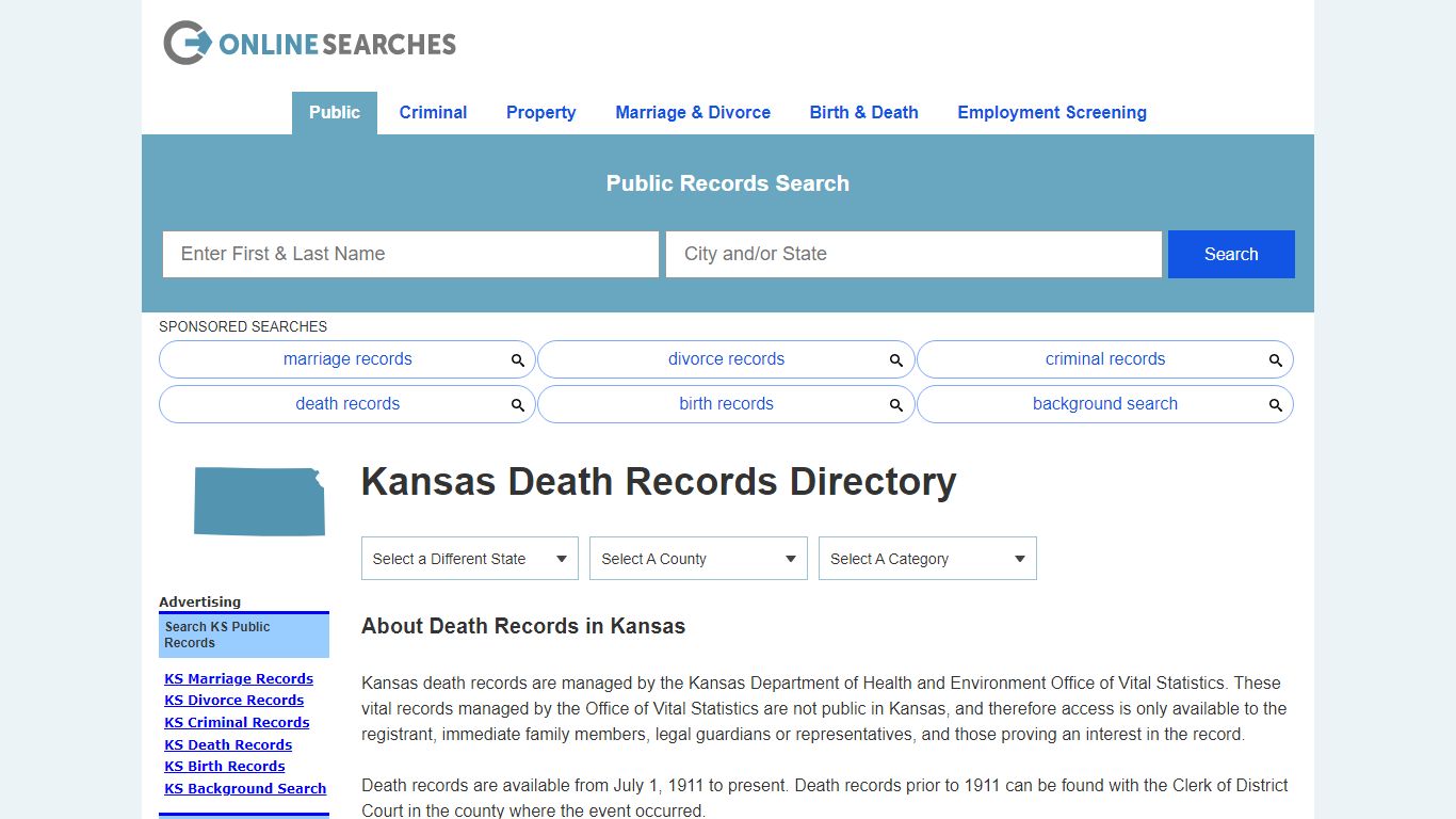 Kansas Death Records Search Directory