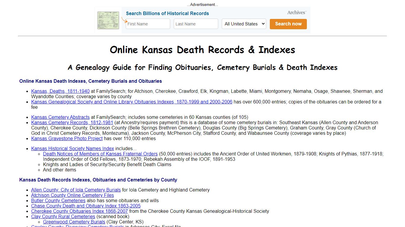 Online Kansas Death Indexes, Records & Obituaries